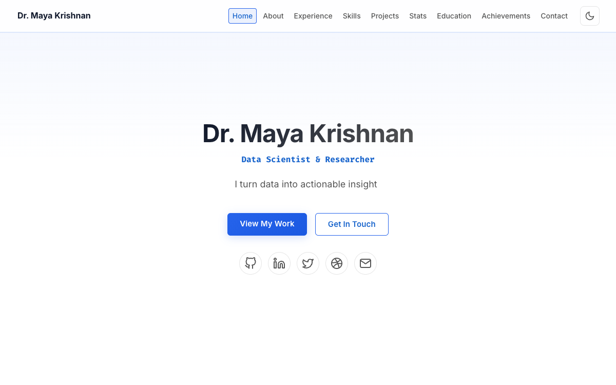 Data Scientist portfolio template preview